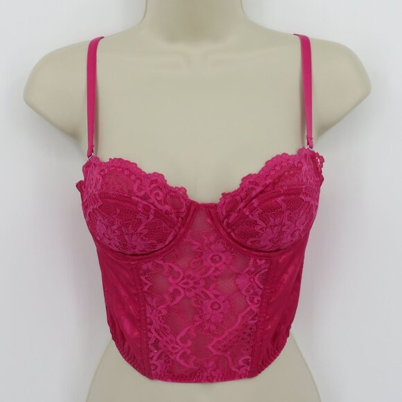 Women Small Pink Flower Floral Lace Underwire Longline Bra Boning Corset Top - Picture 12 of 13